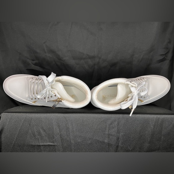 White Faux Snake Skin Wedge Sneakers - Picture 2 of 9